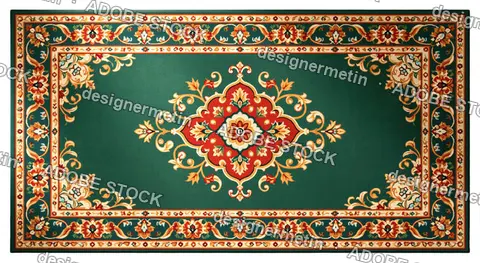 Green Persian Floral Medallion Rug, Isolated On Transparent Background, Png