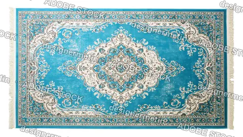Turquoise Persian Floral Medallion Rug, Isolated On Transparent Background, Png