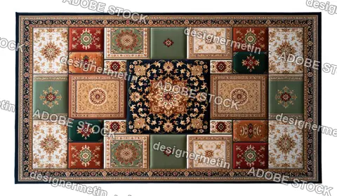 Ornate Persian Rug Patchwork Set, Isolated On Transparent Background, Png