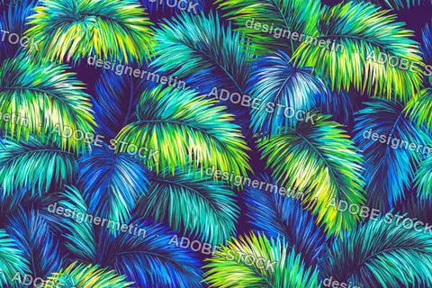 Colorful Tropical Palm Leaves Forming A Seamless Pattern On A Dark Background