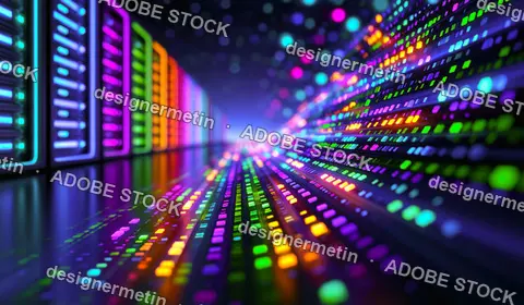 Colorful Server Racks Streaming Neon Light Trails In A Futuristic Digital Datacenter