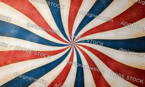 Vintage Red White And Blue Spiral Sunburst Pattern With A Grunge Weathered Texture