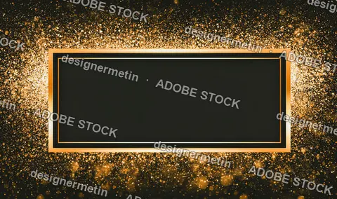 Elegant Black Rectangular Frame With Sparkling Gold Glitter Border And Copy Space
