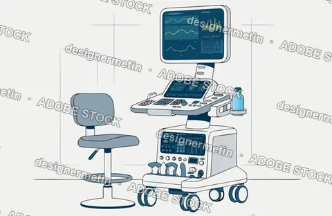 Modern Medical Ultrasound Machine Showing Heart Rate Waveforms In A Hospital Clinic Vector