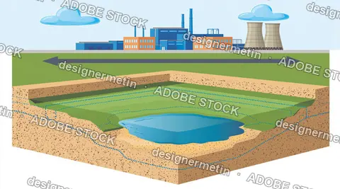 Industrial Factory Building Above A Groundwater Aquifer Geological Cross Section