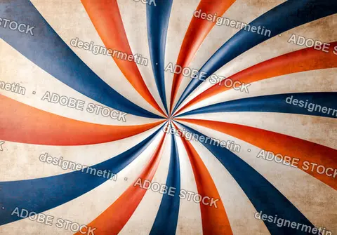 Retro Sunburst Spiral Pattern With Red And Blue Stripes On A Grunge Textured Background