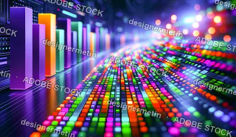 Vibrant 3d Bar Graphs And Digital Data Streams Flowing Through A Futuristic Server Room