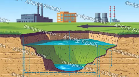 Industrial Groundwater Contamination And Soil Layers, Educational Cross Section