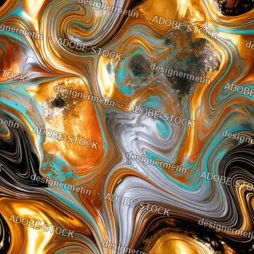 Luxury Gold Teal And Gray Liquid Marble Seamless Pattern With Fluid Swirls