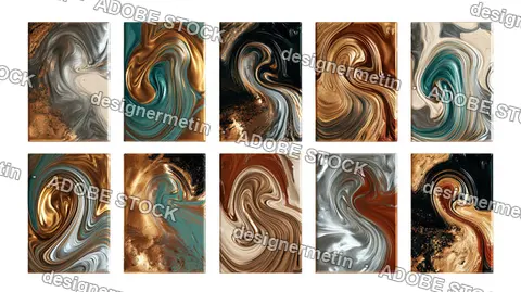 Luxury Copper Teal And Gray Marble Swatch Set, Isolated On Transparent Background, Png