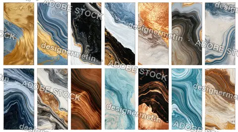 Blue Gold And Neutral Marble Panel Collection, Isolated On Transparent Background, Png
