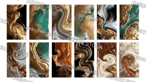 Luxury Gold Teal And Brown Marble Panel Set, Isolated On Transparent Background, Png