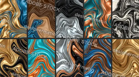 Gold Turquoise And Black Marble Pattern Set