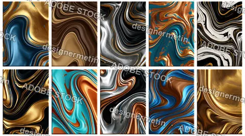 Luxury Gold Teal And Black Marble Swatch Set, Isolated On Transparent Background, Png