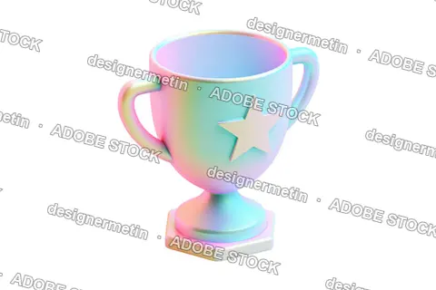 Pastel Holographic Trophy Cup Icon, Isolated On Transparent Background, Png