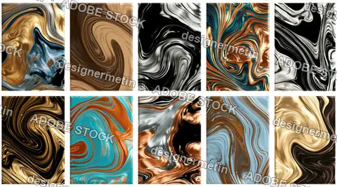 Gold Blue And Black Marble Swatch Set, Isolated On Transparent Background, Png