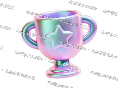 Playful Iridescent Trophy Cup Icon, Isolated On Transparent Background, Png
