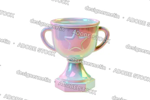 Glossy Pastel Trophy Cup With Star, Isolated On Transparent Background, Png