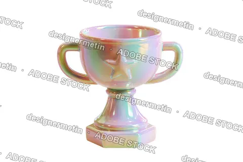 Iridescent Award Trophy Cup With Star, Isolated On Transparent Background, Png