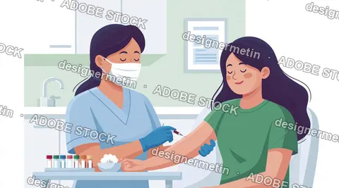 Female Healthcare Worker Collecting Blood Sample From Patient, Vector Illustration