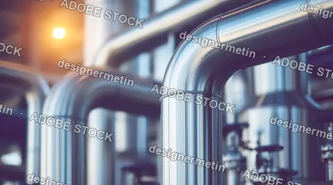 Curved Stainless Steel Industrial Pipes Inside Bright Modern Processing Plant