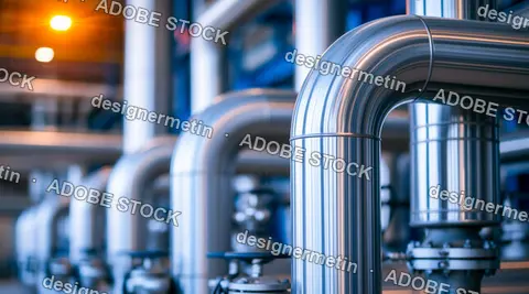 Shiny Stainless Steel Industrial Pipe Network Inside Modern Processing Facility