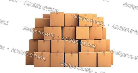 Stacked Cardboard Shipping Boxes, Isolated On Transparent Background, Png