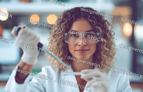 Female Scientist Using A Pipette To Analyze Samples On A Slide In A Modern Laboratory