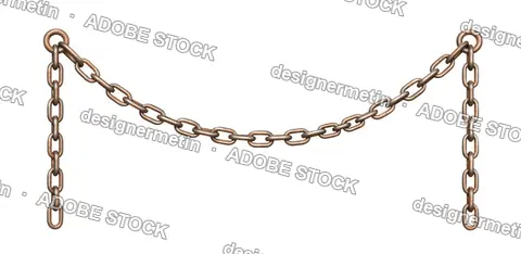 Heavy Copper Chain Hanging Between Two Vertical Links, Isolated On Transparent Background, Png
