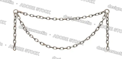 Hanging Weathered Steel Chains In Double Arc Formation, Isolated On Transparent Background, Png