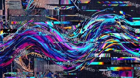 Colorful Glitch Wave With Layered Digital Streaks On Dark Abstract Background