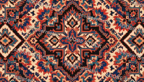 Red, blue and cream tribal geometry