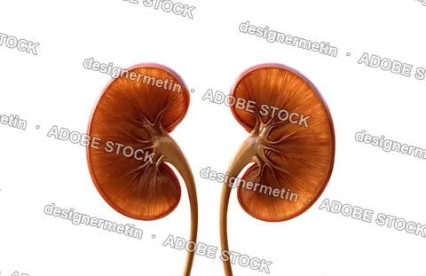 Detailed Human Kidney Cross Section Showing Internal Anatomy, Isolated On Transparent Background, Png
