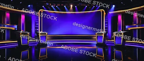 Purple neon television game-show set