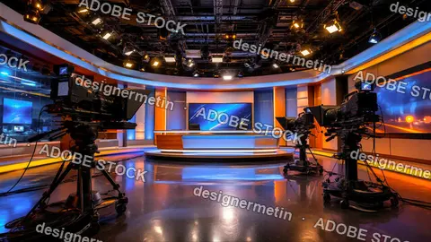 Modern Television News Studio Featuring Professional Cameras And High-Tech Set