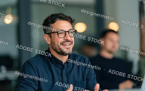 Smiling Businessman Speaking During Modern Office Meeting With Colleagues