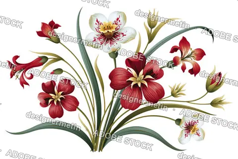 Vintage Floral Bouquet With Red And White Blossoms, Isolated On Transparent Background, Png
