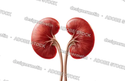 Human Kidney Pair Showing Anatomical Detail And Blood Vessels, Isolated On Transparent Background, Png