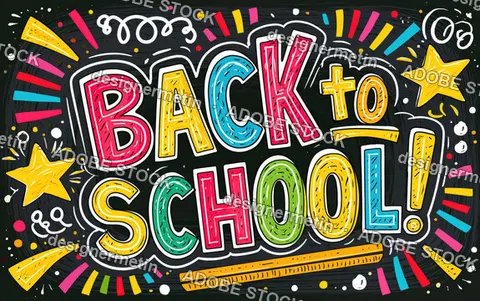 Colorful Back To School Doodle Typography On A Dark Chalkboard Background