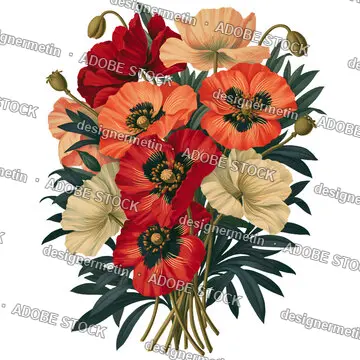 Vintage Poppy Bouquet With Vibrant Red And Orange Flowers, Isolated On Transparent Background, Png