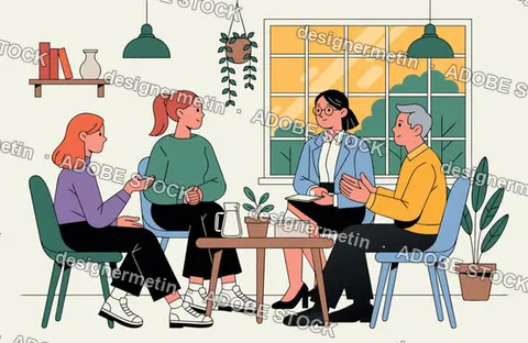 Diverse People Sitting Together For A Support Group Meeting In A Bright Room Vector