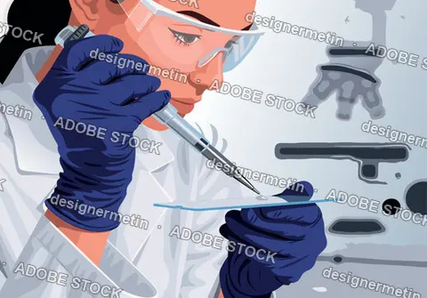 Female Scientist Working With Micropipette And Glass Slide In Laboratory, Vector