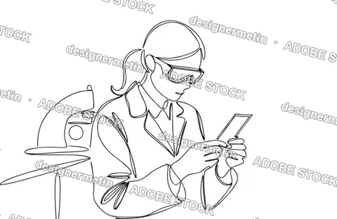 Scientist Examining Laboratory Sample In Continuous Line Art Vector Style