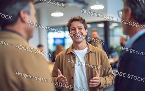 Young Professional Smiling During Conversation With Colleagues In Modern Office