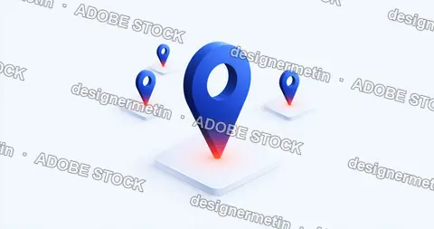 Isometric Location Pin Network Concept With Blue Map Markers On White Background