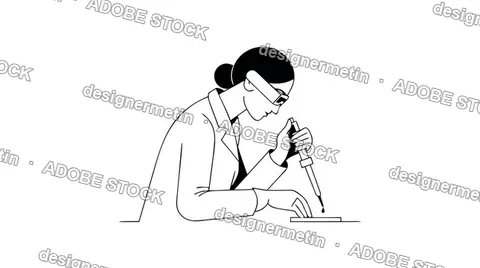 Scientist Using A Pipette In A Laboratory Research Setting Vector Illustration