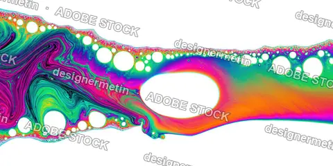 Rainbow Fluid Ribbon With Bubbles And Holes, Isolated On Transparent Background, Png