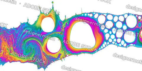 Neon Iridescent Fluid Film With Cellular Bubbles, Isolated On Transparent Background, Png