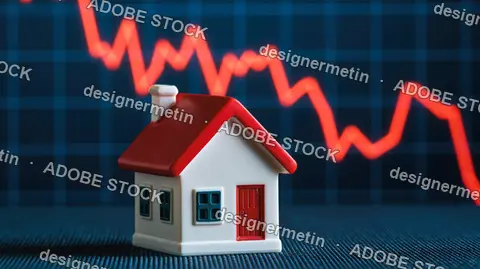 Miniature House With Falling Red Property Market Chart