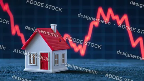 Miniature House With Volatile Red Property Market Chart